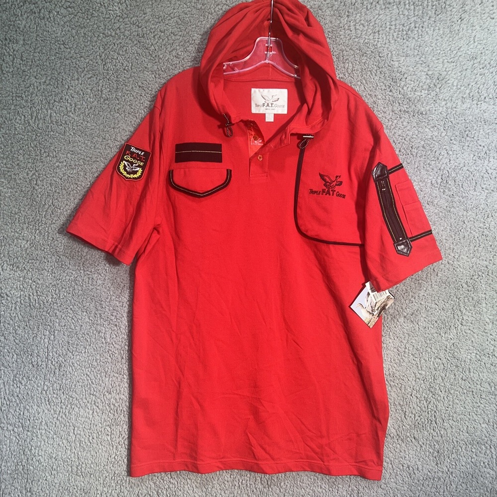 NWT VTG Triple Fat Goose Shirt Men's Size L Red‎ Hoodie Polo Short Sleeve